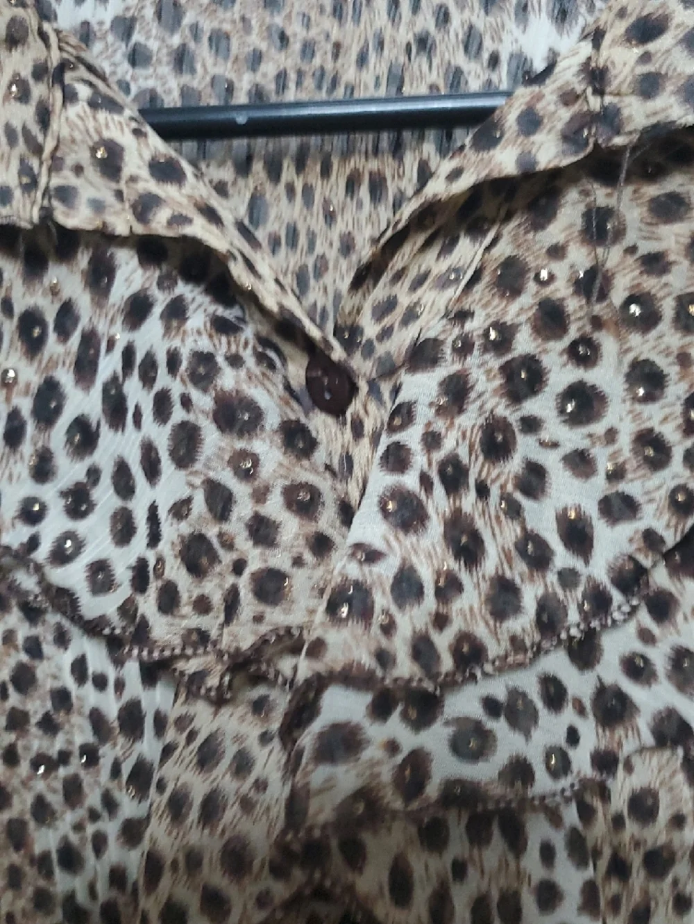 Leopard Print Ruffle Button-Front Blouse - Brown - Picture 4 of 8
